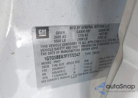 2015 GMC Canyon Sle from USA, damaged, VIN 1GTG5BEA7F1172347